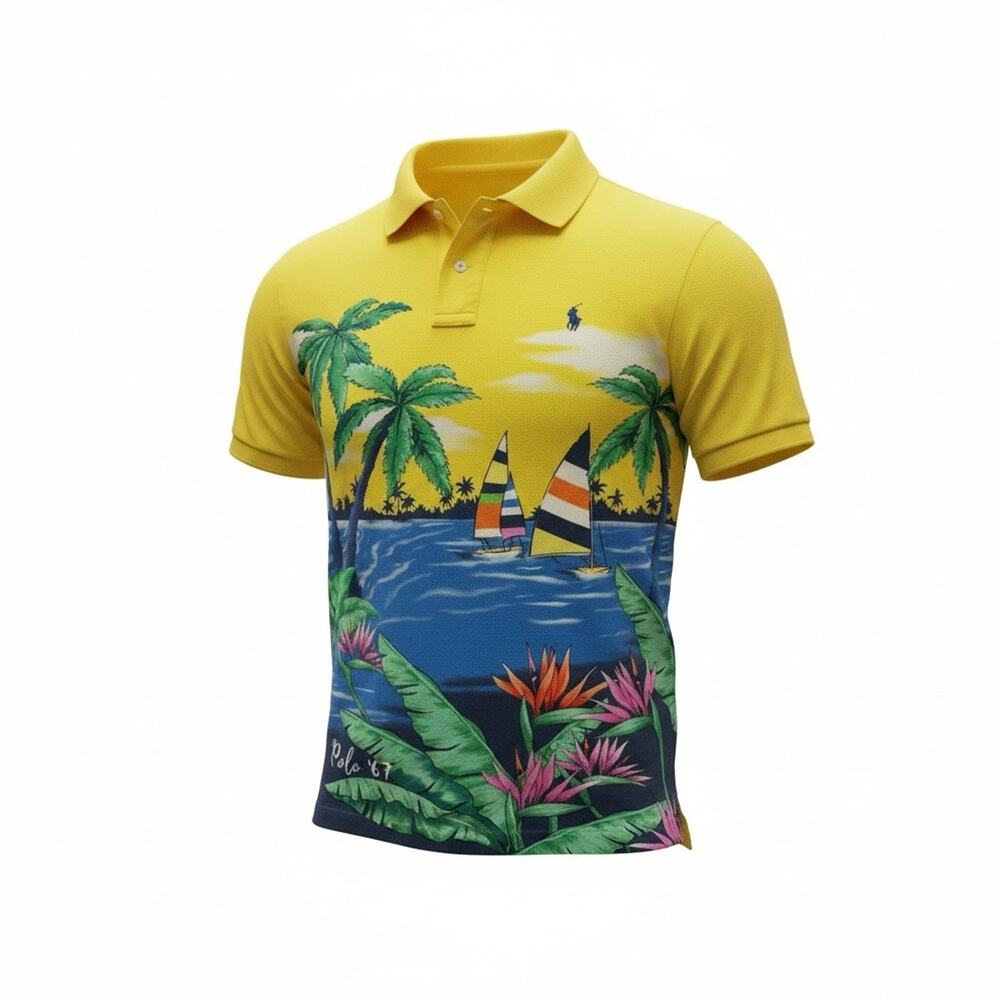 Polo Ralph Lauren Classic Fit Tropical Polo ‘67 Shirt Yellow Men’s Large